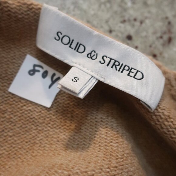 Womens Solid & Striped Wool-Cashmere Brown, White Striped V Neck Sweater S - Picture 5 of 5